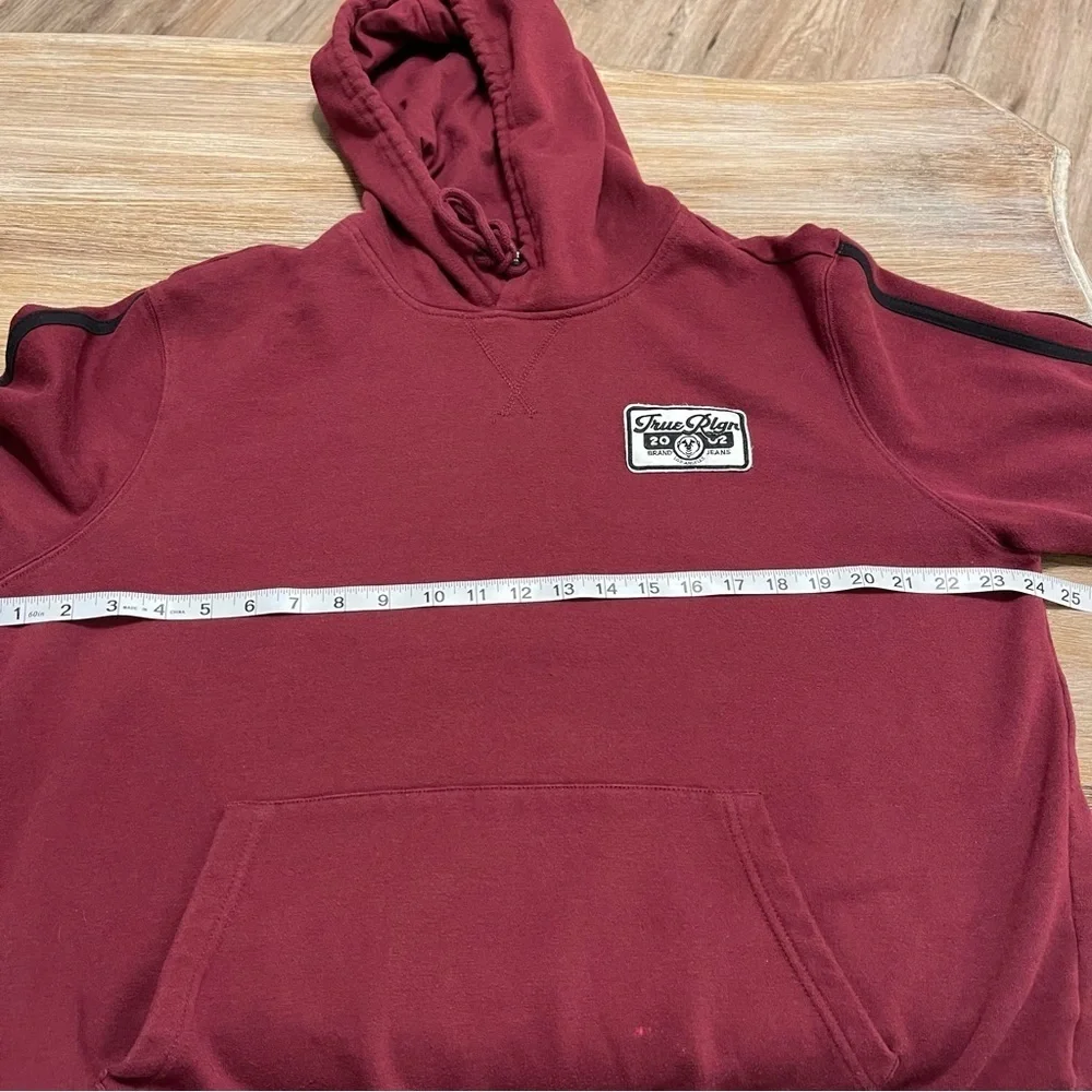 True Religion Men Hoodie Pullover Burgundy 2002 Logo Y2K Style Streetwear Large